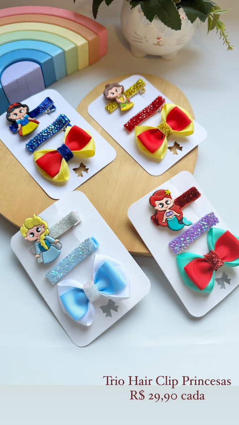 Trio de Hair Clip Princesas