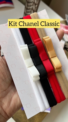 kit com quatro faixinhas, laço baby, bebê menina , com laço chanel nas cores branco, preto, vermelho é dourado.