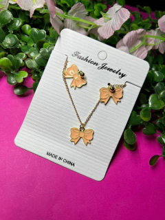 Set de collar y arito dorado con dije - tienda online