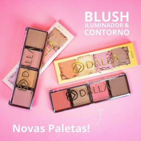 Paleta de Contorno, Blush e Iluminador Dalla