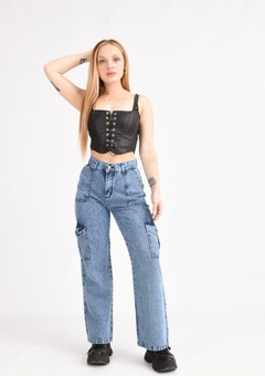 wide leg cargo azul nevado