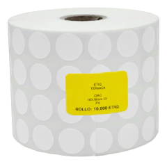 Etiqueta Circular Pequeña Term Dir 16x16mm Rollo 10,000 Pz