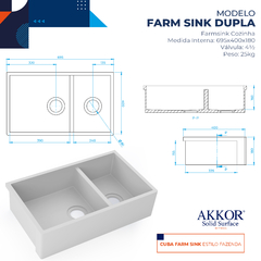 Cuba Farm Sink Dupla Cozinha Akkor Estilo Fazenda 70cm SSM - comprar online