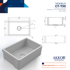 Cuba Cozinha Farm Sink 55cm Estilo Fazenda Branco Akkor - comprar online