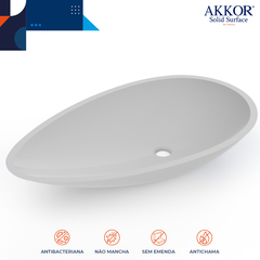 Cuba de Apoio Oval para Banheiro e Lavabo Cochille 76x44cm Akkor SSM Branca - Akkor Solid Surface