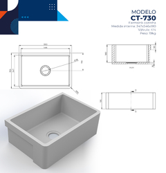 Cuba Cozinha Farm Sink 55cm Branco Estelar