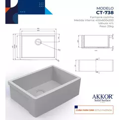 Cuba Cozinha Farm Sink 60cm Estilo Fazenda Branco Akkor - comprar online