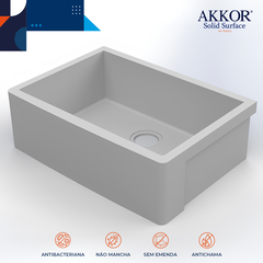 Cuba Cozinha Farm Sink 55cm Estilo Fazenda Branco Akkor - Akkor Solid Surface