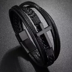Banner de la categoría pulsera de cuero con aplicacion de metal religioso