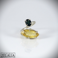 Anillo en plata 925 con citrino y ópalo verde - Gerardo Zelalia