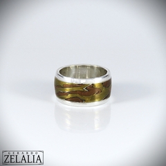 Anillo de banda unisex en mokume gane de plata 925, bronce y cobre en internet