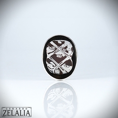 Anillo oval en plata 925, mokume gane y ébano - Colección África
