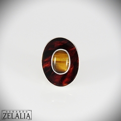 Anillo en plata 925 con carey y ojo de tigre - Gerardo Zelalia