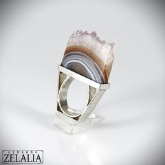 Anillo en plata 925 con lámina de ágata con amatista - Gerardo Zelalia