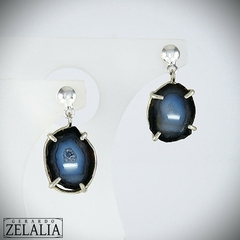 Aros en plata 925 con mini-geodas de ágata gris