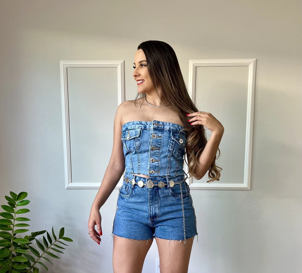 Cropped jeans de botões