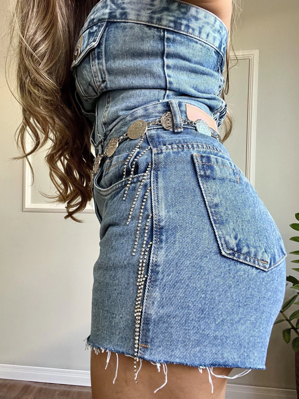 Short jeans com franja
