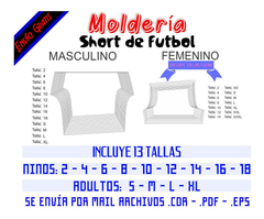 Molderia digital short futbol masculino femenino en internet