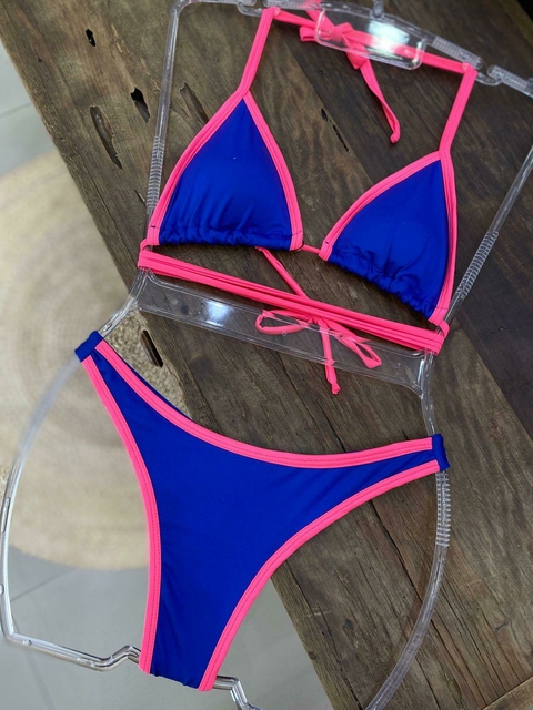 Biquini Cortininha - Azul e Rosa - comprar online
