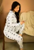 Pijama Longo Americano Cinza Corações Pretos - Helemix