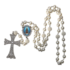 Terço Noiva Prata Nossa Senhorada Aparecida Casamento Relicario em Perolas 12mm Homenagem - Lembrancinhas Religiosas