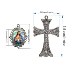 Terço Noiva Prata Coração Sagrado de Jesus Mod Casamento Relicario em Perolas 12mm Homenagem na internet