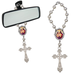 Dezena Terço Carro Retrovisor Coração Sagrado de Jesus - Lembrancinhas Religiosas