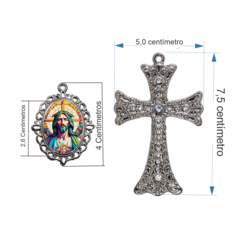 Terço Noiva Prata Coração Sagrado de Jesus Mod Casamento Relicario em Perolas 12mm Homenagem na internet