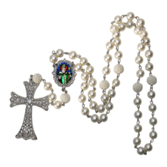 Terço Noiva Prata São Patrício Casamento Relicario em Perolas 12mm Homenagem - Lembrancinhas Religiosas