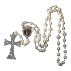 Terço Noiva Prata Santa Ana Casamento Relicario em Perolas 12mm Homenagem - Lembrancinhas Religiosas