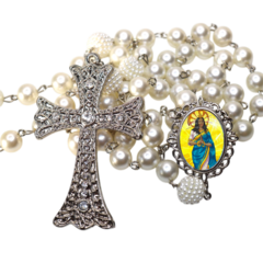 Terço Noiva Prata Santa Sara Kali Casamento Relicario em Perolas 12mm Homenagem - comprar online