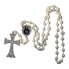 Terço Noiva Prata Santa Sara Kali Casamento Relicario em Perolas 12mm Homenagem - Lembrancinhas Religiosas