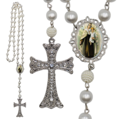 Terço Noiva Prata Nossa Senhora da Conceição Casamento Relicario em Perolas 12mm Homenagem