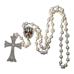 Terço Noiva Prata Santo Agostinho Casamento Relicario em Perolas 12mm Homenagem - Lembrancinhas Religiosas