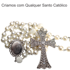 Imagem do Terço Noiva Prata Santo Antonio Casamento Relicario em Perolas 12mm Homenagem
