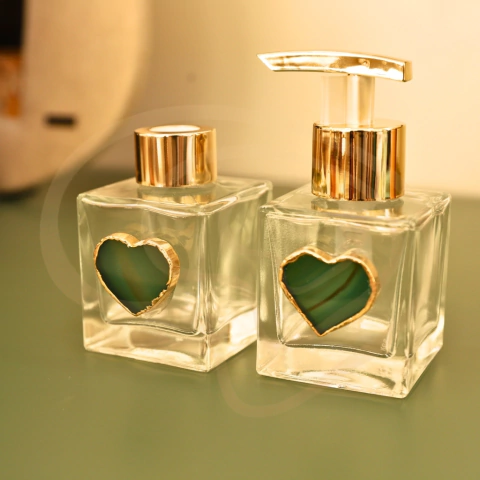 Kit Lavabo Vidro 100ml Coração Ágata Verde