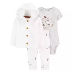 Conjunto 3pç Branco Com Capuz Animais Carter's