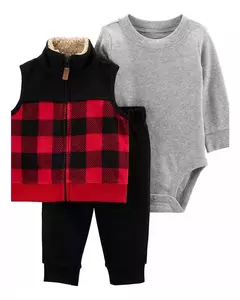 Conjunto 3pç Colete Fleece Xadrez Carter's on internet