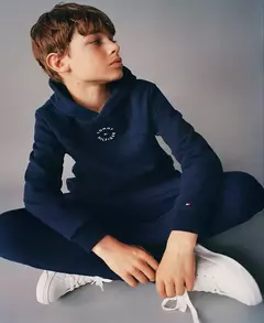 Moletom Com Capuz Azul Logo Tommy Hilfiger na internet