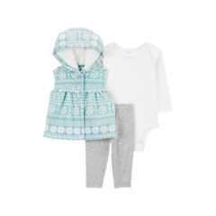 Conjunto 3pç Colete Fleece Flocos de Neve Menina Carter's na internet