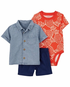 Conjunto 3pç Camisa Social Jeans Body Abacaxi Carter's na internet