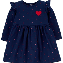 Vestido Azul Manga Longa Corações Carter's