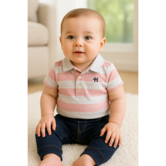 Conjunto 2pç Polo Listrada Rosa e Calça Menino Carter's - comprar online