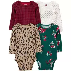 Kit Body 4pç Manga Longa Animal Print Carter's