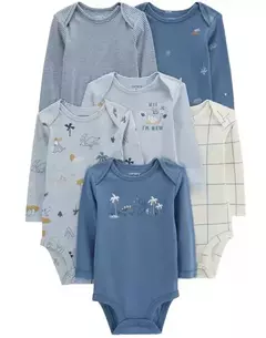 Kit Body 6pç Manga Longa Azul DInossauro Carter's - comprar online