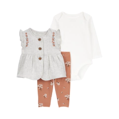 Conjunto 3pç Colete Bordado Menina Carter's