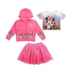 Conjunto 3pç Moletom Com Capuz Saia Tutu Minnie Mouse Disney