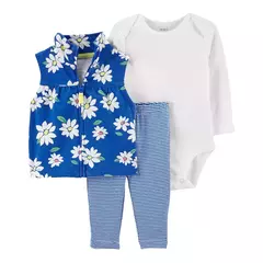 Conjunto 3pç Colete Moletinho Azul Floral Carter's
