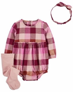 Conjunto 3pç Body Xadrez com Tiara e Meia Carter's na internet