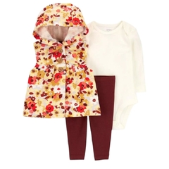 Conjunto 3pç Colete Floral Com Capuz Carter's